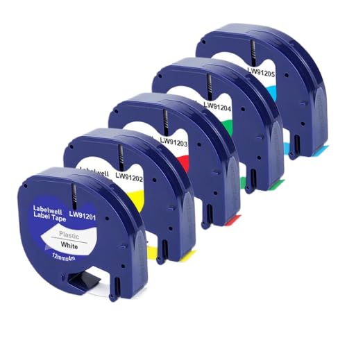 VVHKMSIL 12mm LT Tape 5/10pk 91201 kompatibel mit Etikettband 12267 91200 91202 Arbeiten mit LT100H LT100T QX-50-Etikettdrucker(5Mixed Colors) von VVHKMSIL