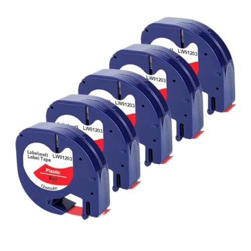 VVHKMSIL 12mm LT Tape 5/10pk 91201 kompatibel mit Etikettband 12267 91200 91202 Arbeiten mit LT100H LT100T QX-50-Etikettdrucker(Black on Red) von VVHKMSIL