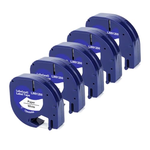 VVHKMSIL 12mm LT Tape 5/10pk 91201 kompatibel mit Etikettband 12267 91200 91202 Arbeiten mit LT100H LT100T QX-50-Etikettdrucker(Paper White) von VVHKMSIL