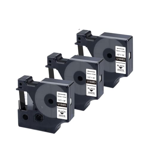 VVHKMSIL 18483 12 mm schwarz auf weißem permanentem Polyester -Etikettbandkapitibel mit 4200 5200 5000 6000 Etikettdrucker(3PK) von VVHKMSIL