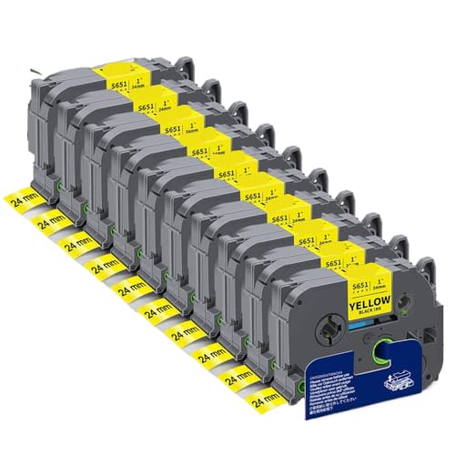 VVHKMSIL 24mm 10pk Tzes251 TZ Bandvergleich mit dem Etikettiermacher TZE Starke Klebebänder Tze-S251 Tzes151 Tzes651(Black on Yellow) von VVHKMSIL