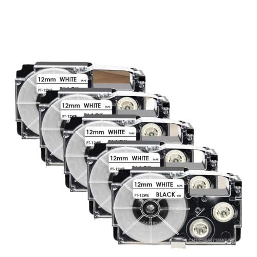 VVHKMSIL 5PK 12mm Labelband funktioniert mit XR-12WE XR-12RD XR-12BU XR-12YW XR-12GN-Label-Hersteller auch kompatibel mit KL-1220 KL-820-Label-Druckern(Black on White) von VVHKMSIL