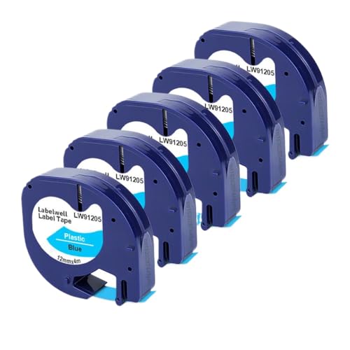 VVHKMSIL 5pcs 12mm kompatibles Etikettband LT91201 12267 LT91200 LT91202 Selbstkleber Klebeband Kompatibel mit LT100H 100T kompatible Etikettendrucker(Black on Blue) von VVHKMSIL