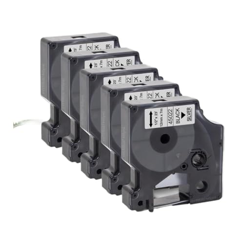 VVHKMSIL 5pcs 45013 12 mm D1 -Bandkompatibel mit LabelManager 160 280 Drucker -Druckerband Kompatibel mit 45010 45016 45018 Modelle(Black on Silver) von VVHKMSIL