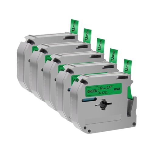 VVHKMSIL 5pcs M-K231 kompatibles Etikettband 12 mm MK231 MK-131 MK-431 MK-631 Band Kompatibel mit Etikettendrucker PT-70 PT-80(Black on Green) von VVHKMSIL