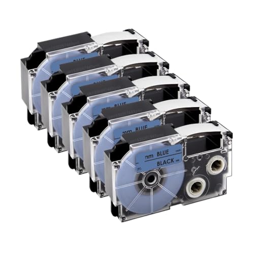 VVHKMSIL 5pk 9mm XR12WE kompatibles Etikettband funktioniert mit XR-12WE XR-12YW XR-9WE XR-9YW XR-12X Fits KL-60 KL-60SR KL-100 Label Maker(Black on Blue) von VVHKMSIL