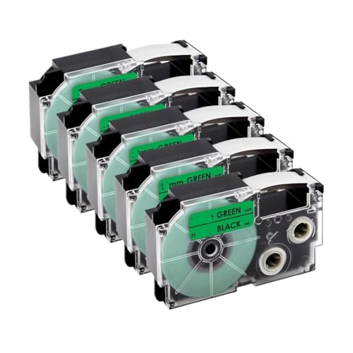VVHKMSIL 5pk 9mm XR12WE kompatibles Etikettband funktioniert mit XR-12WE XR-12YW XR-9WE XR-9YW XR-12X Fits KL-60 KL-60SR KL-100 Label Maker(Black on Green) von VVHKMSIL