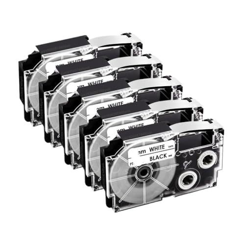 VVHKMSIL 5pk 9mm XR12WE kompatibles Etikettband funktioniert mit XR-12WE XR-12YW XR-9WE XR-9YW XR-12X Fits KL-60 KL-60SR KL-100 Label Maker(Black on White) von VVHKMSIL