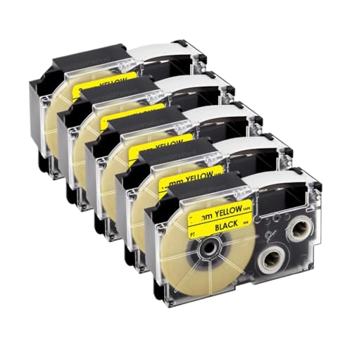 VVHKMSIL 5pk 9mm XR12WE kompatibles Etikettband funktioniert mit XR-12WE XR-12YW XR-9WE XR-9YW XR-12X Fits KL-60 KL-60SR KL-100 Label Maker(Black on Yellow) von VVHKMSIL