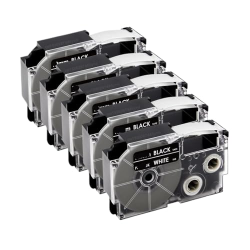VVHKMSIL 5pk 9mm XR12WE kompatibles Etikettband funktioniert mit XR-12WE XR-12YW XR-9WE XR-9YW XR-12X Fits KL-60 KL-60SR KL-100 Label Maker(White on Black) von VVHKMSIL