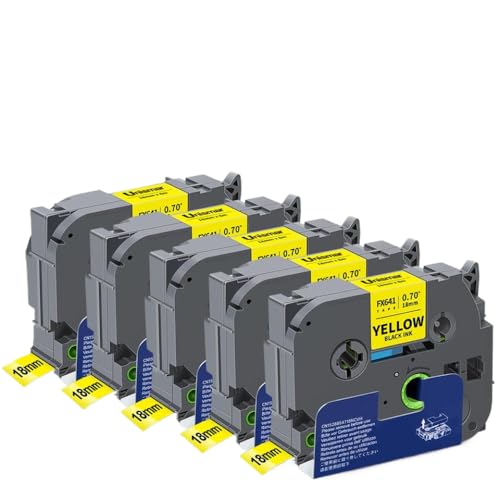 VVHKMSIL 5pk Tzefx241 Tzefx641 kompatibles Etikettband Kompatibel mit Touch -Etikett -Drucker Flexible Bandkompatibel mit PT -Etikettendruckern(Black on Yellow) von VVHKMSIL