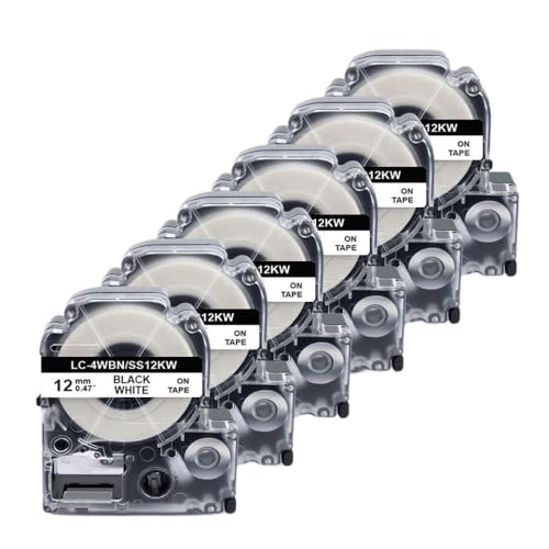 VVHKMSIL Kompatible 12-mm-Klebeband LK-4WBN-Etikettband Arbeiten mit LW-300 LW-400 LW-600P LW-700 Label Machern ersetzt SS12KW(6PK) von VVHKMSIL