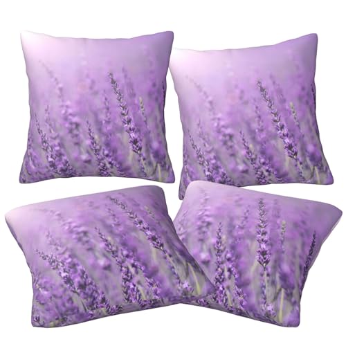 VVIEER Romantische Kissenbezüge mit violettem Lavendel, bedruckt, 40 x 40 cm, dekorative Kissenbezüge für Zuhause, verdeckter Reißverschluss, 4 Stück von VVIEER