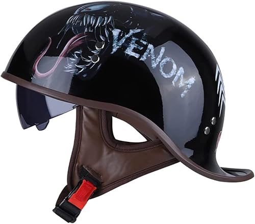 Halbhelm Retro Vintage Motorrad Halbschalenhelm Scooter Pilot Jethelm ECE Zugelassener Halbhelm FüR Erwachsene Mit Eingebautem Visier Schnellverschluss Mopedhelm (Color : 2, Size : 61~62cm) von VVPEC