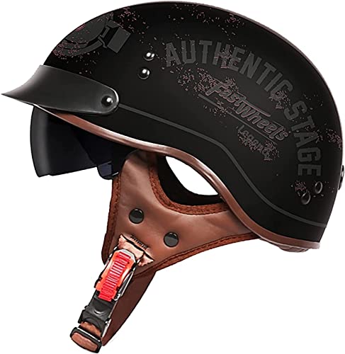 Halbhelm Retro Vintage Motorrad Halbschalenhelm mit Visier Jethelm Retro Rollerhelm ECE-Zulassung Brain-Cap Halbschalehelm Scooter-Helm für Erwachsene Herren Damen (Color : 3, Size : XL(61~62cm)) von VVPEC