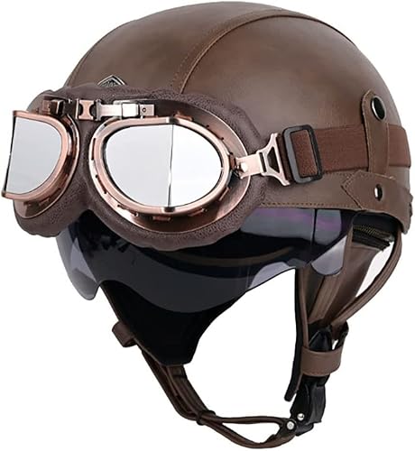 Halbschalenhelm Brain-Cap DOT/ECE-Zertifizierter Moped Helm Mit Brille ABS-Helmkörper Für Erwachsene Herren Damen Einstellbar Schnellverschluss-Gurt für Moped Cruiser Biker (Color : M, Size : 59~60c von VVPEC