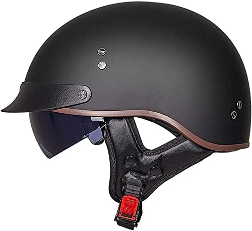 Motorrad Halbhelme Brain-Cap mit ECE Genehmigt mit Visier Brain-Cap Halbschale Roller-Helm Scooter-Helm Harley Jet-Helm Retro Für Erwachsene Herren Damen (Color : 1, Size : M(57~58cm)) von VVPEC