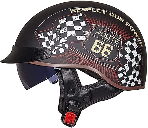 Motorrad Halbhelme Brain-Cap mit ECE Genehmigt mit Visier Brain-Cap Halbschale Roller-Helm Scooter-Helm Harley Jet-Helm Retro Für Erwachsene Herren Damen (Color : 14, Size : L(59~60cm)) von VVPEC