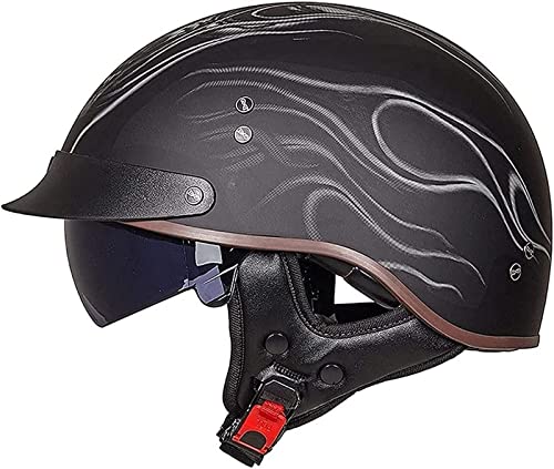 Motorrad Halbhelme Brain-Cap mit ECE Genehmigt mit Visier Brain-Cap Halbschale Roller-Helm Scooter-Helm Harley Jet-Helm Retro Für Erwachsene Herren Damen (Color : 16, Size : L(59~60cm)) von VVPEC