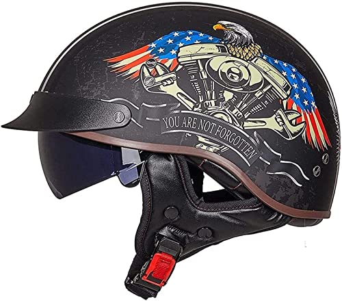 Motorrad Halbhelme Brain-Cap mit ECE Genehmigt mit Visier Brain-Cap Halbschale Roller-Helm Scooter-Helm Harley Jet-Helm Retro Für Erwachsene Herren Damen (Color : 17, Size : XL(61~62cm)) von VVPEC