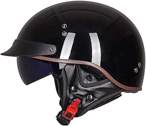 Motorrad Halbhelme Brain-Cap mit ECE Genehmigt mit Visier Brain-Cap Halbschale Roller-Helm Scooter-Helm Harley Jet-Helm Retro Für Erwachsene Herren Damen (Color : 2, Size : M(57~58cm)) von VVPEC