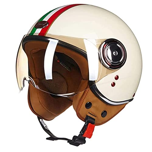 Open Face Helme Herren Damen, Roller Scooter Helm Moped Mofa-Helm Chopper Retro Vintage Pilot Biker Helmet ECE Zulassung Mit Visier Offenem Gesicht Helm (Color : A, Size : L(57~58cm)) von VVPEC
