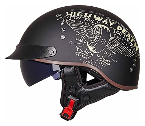Retro Oldtimer Halbschale Jet-Helm Halbschalenhelm Mit ECE Genehmigt Brain-Cap Halbschale Roller-Helm mit Visier Scooter-Helm Chopper Helm Moped Helm Retro für Erwachsene Herren Damen (Color : D, Si von VVPEC