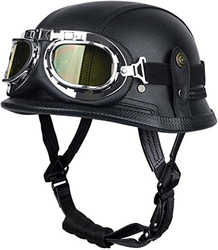 VVPEC Retro Oldtimer Halbschale Jet-Helm mit Brille Motorrad-Helm Brain-Cap,DOT/ECE-Zulassung Roller-Helm Scooter-Helm Retro Motorrad Half Helm Herren Damen (Color : 2, Size : M(57~58cm)) von VVPEC