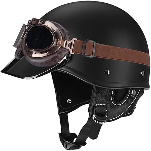 VVPEC Halbhelme Motorrad Halbschale Jet Mit Fliegerbrille Wehrmacht Helm Brain-Cap Halbhelm Jet Helm ECE-Zertifizierter Scooter Moped Helm Schutzhelm (Color : 7, Size : 61~62cm) von VVPEC