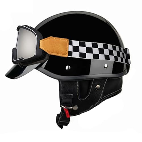 VVPEC Halbschalenhelm, Mit ECEDOT Zugelassen Jethelm, Retro Schnellverschluss-Schnalle Motorrad Halbhelme Motorrad Helm Chopper Helm, Vintage Roller Helm Scooter-Helm(8,XL=61~62cm) von VVPEC
