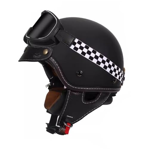 VVPEC Halbschalenhelm Brain-Cap · Vintage Motorrad Halbhelme Erwachsene Motorrad-Helm Halbschale Jet-Helm Roller-Helm Scooter-Helm Mofa-Helm Retro mit Brille ECEDOT zertifizierter(1,XL=59~60cm) von VVPEC