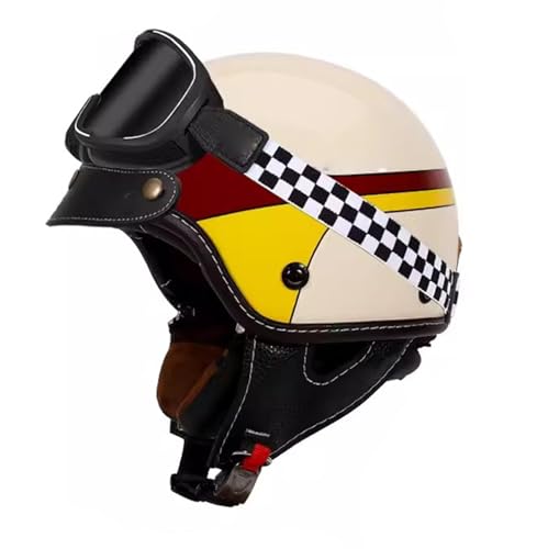 VVPEC Halbschalenhelm Brain-Cap · Vintage Motorrad Halbhelme Erwachsene Motorrad-Helm Halbschale Jet-Helm Roller-Helm Scooter-Helm Mofa-Helm Retro mit Brille ECEDOT zertifizierter(13,M=55~56cm) von VVPEC