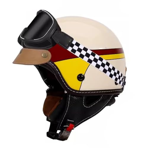 VVPEC Halbschalenhelm Brain-Cap · Vintage Motorrad Halbhelme Erwachsene Motorrad-Helm Halbschale Jet-Helm Roller-Helm Scooter-Helm Mofa-Helm Retro mit Brille ECEDOT zertifizierter(14,XL=59~60cm) von VVPEC