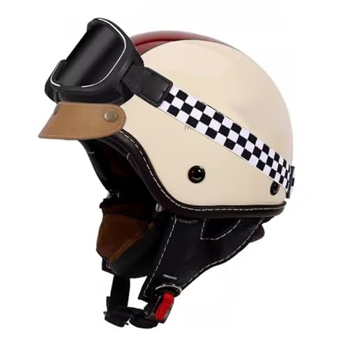 VVPEC Halbschalenhelm Brain-Cap · Vintage Motorrad Halbhelme Erwachsene Motorrad-Helm Halbschale Jet-Helm Roller-Helm Scooter-Helm Mofa-Helm Retro mit Brille ECEDOT zertifizierter(16,2XL=61~62cm) von VVPEC
