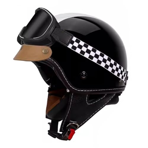 VVPEC Halbschalenhelm Brain-Cap · Vintage Motorrad Halbhelme Erwachsene Motorrad-Helm Halbschale Jet-Helm Roller-Helm Scooter-Helm Mofa-Helm Retro mit Brille ECEDOT zertifizierter(18,4XL=65~66cm) von VVPEC