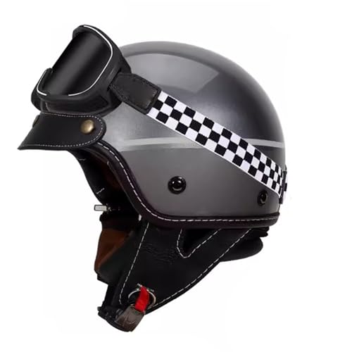 VVPEC Halbschalenhelm Brain-Cap · Vintage Motorrad Halbhelme Erwachsene Motorrad-Helm Halbschale Jet-Helm Roller-Helm Scooter-Helm Mofa-Helm Retro mit Brille ECEDOT zertifizierter(19,XL=59~60cm) von VVPEC