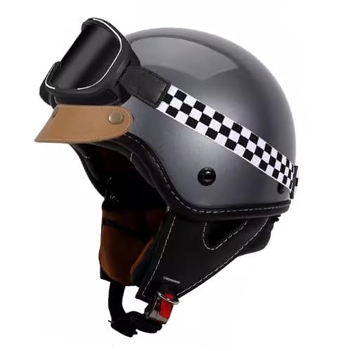 VVPEC Halbschalenhelm Brain-Cap · Vintage Motorrad Halbhelme Erwachsene Motorrad-Helm Halbschale Jet-Helm Roller-Helm Scooter-Helm Mofa-Helm Retro mit Brille ECEDOT zertifizierter(20,4XL=65~66cm) von VVPEC