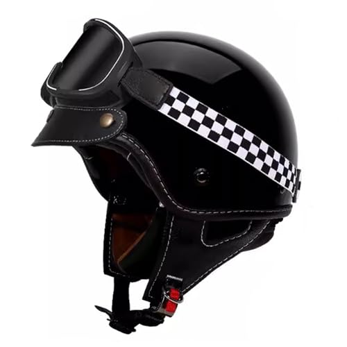 VVPEC Halbschalenhelm Brain-Cap · Vintage Motorrad Halbhelme Erwachsene Motorrad-Helm Halbschale Jet-Helm Roller-Helm Scooter-Helm Mofa-Helm Retro mit Brille ECEDOT zertifizierter(21,M=55~56cm) von VVPEC