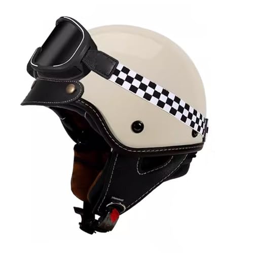 VVPEC Halbschalenhelm Brain-Cap · Vintage Motorrad Halbhelme Erwachsene Motorrad-Helm Halbschale Jet-Helm Roller-Helm Scooter-Helm Mofa-Helm Retro mit Brille ECEDOT zertifizierter(3,XL=59~60cm) von VVPEC