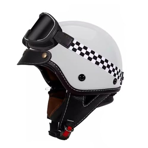 VVPEC Halbschalenhelm Brain-Cap · Vintage Motorrad Halbhelme Erwachsene Motorrad-Helm Halbschale Jet-Helm Roller-Helm Scooter-Helm Mofa-Helm Retro mit Brille ECEDOT zertifizierter(5,3XL=63~64cm) von VVPEC