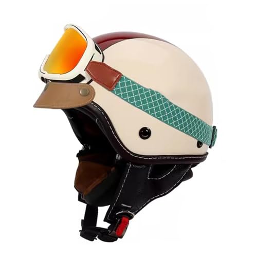 VVPEC Halbschalenhelm mit ECEDOT, Jethelm Retro, Chopper Helm, Scooter-Helm, Fahrradhelm, mit Schutzbrille und Schnellverschlussschnallen für Damen Herren Erwachsene(1,M=55~56cm) von VVPEC