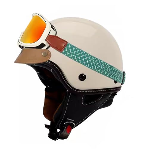 VVPEC Halbschalenhelm mit ECEDOT, Jethelm Retro, Chopper Helm, Scooter-Helm, Fahrradhelm, mit Schutzbrille und Schnellverschlussschnallen für Damen Herren Erwachsene(10,2XL=61~62cm) von VVPEC