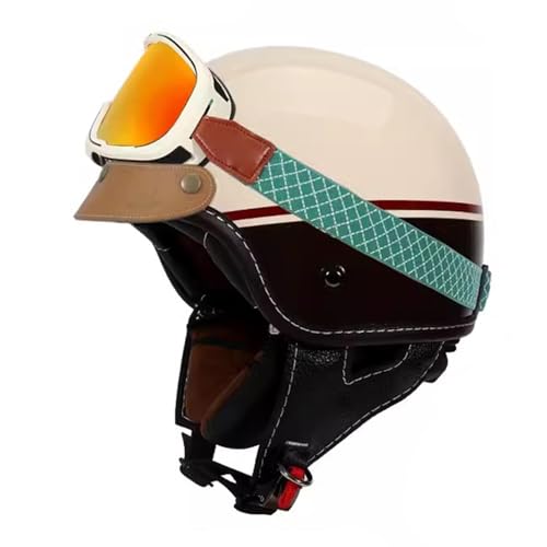 VVPEC Halbschalenhelm mit ECEDOT, Jethelm Retro, Chopper Helm, Scooter-Helm, Fahrradhelm, mit Schutzbrille und Schnellverschlussschnallen für Damen Herren Erwachsene(6,3XL=63~64cm) von VVPEC