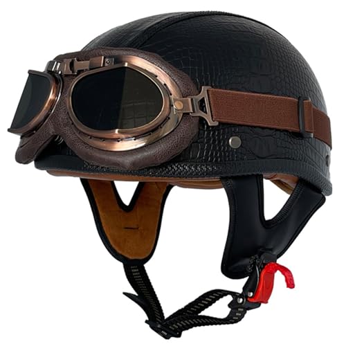 VVPEC Halbschalenhelm mit ECEDOT Genehmigt Halbhelme Jethelm Retro mit Schutzbrille Chopper Helm Roller Helm Offenem Helm, Street Moped Halbhelme, mit Herausnehmbarem und Waschbarem Futter(2,S=55~56cm von VVPEC