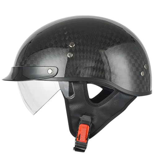 VVPEC Motorrad Halbhelme Brain-Cap Kohlefaser Halbschale Jet-Helm Roller-Helm ECEDOT Zertifizierung Scooter-Helm Mofa-Helm Retro Motorrad Half Helm mit Built-in Visier für Cruiser Chopper Biker(2,L=59 von VVPEC
