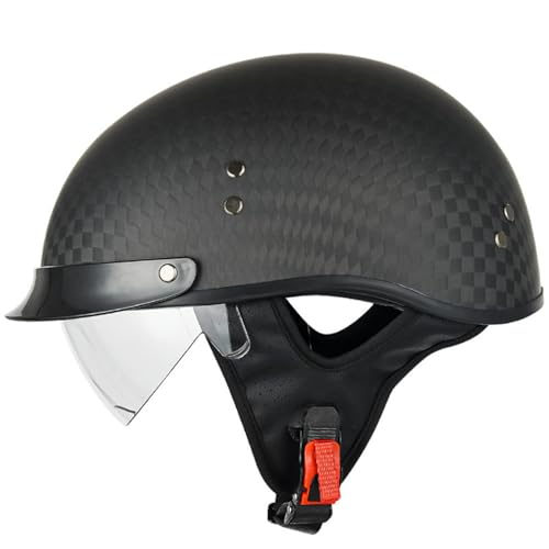 VVPEC Motorrad Halbhelme Brain-Cap Kohlefaser Halbschale Jet-Helm Roller-Helm ECEDOT Zertifizierung Scooter-Helm Mofa-Helm Retro Motorrad Half Helm mit Built-in Visier für Cruiser Chopper Biker(8,L=59 von VVPEC