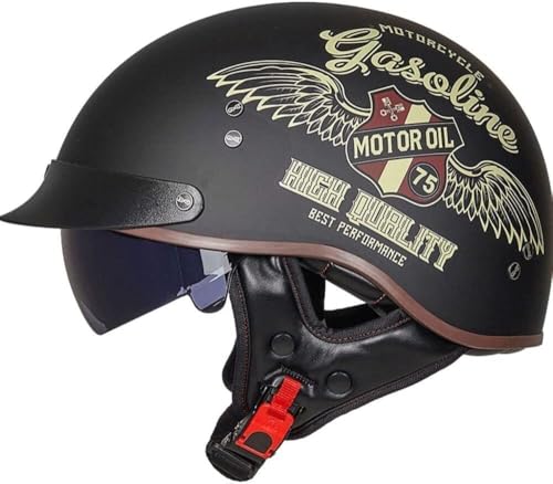 VVPEC Motorrad Halbhelme Brain-Cap mit ECE Genehmigt mit Visier Brain-Cap Halbschale Roller-Helm Scooter-Helm Jet-Helm Retro Für Erwachsene Herren Damen(11,XXL63~64cm) von VVPEC