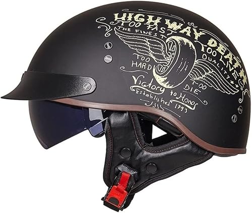 VVPEC Motorrad Halbhelme Brain-Cap mit ECE Genehmigt mit Visier Brain-Cap Halbschale Roller-Helm Scooter-Helm Jet-Helm Retro Für Erwachsene Herren Damen(4,XXL63~64cm) von VVPEC
