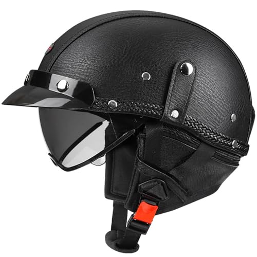 VVPEC Motorrad Halbhelme Brain-Cap mit ECEDOT Genehmigt mit Visier Brain-Cap Halbschale Roller-Helm Scooter-Helm Jet-Helm Retro Für Erwachsene Herren Damen(1,L=59~60cm) von VVPEC