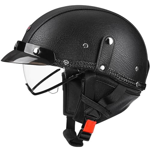 VVPEC Motorrad Halbhelme Brain-Cap mit ECEDOT Genehmigt mit Visier Brain-Cap Halbschale Roller-Helm Scooter-Helm Jet-Helm Retro Für Erwachsene Herren Damen(3,XL=61~62cm) von VVPEC